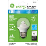 GE 62993 1.8W LED G16.5 Globe E26 120V Clear Energy Smart 3000K Light Bulb - BulbAmerica