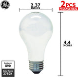 GE 53W A19 Halogen Frost Energy-Efficient - replace 75w Incand -2 bulbs - BulbAmerica