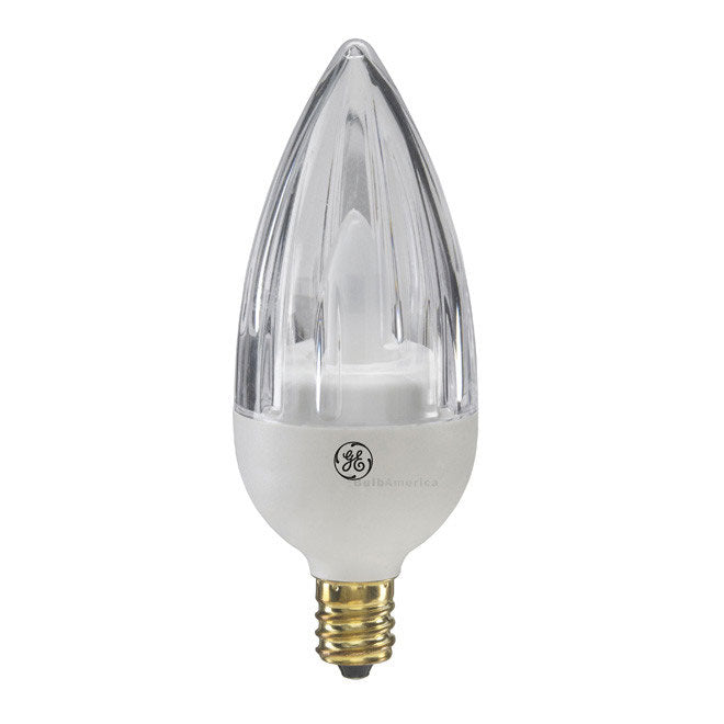 GE 2.4w Clear Fluted LED Bulb Soft White 100Lm Candelabra Flame lamp