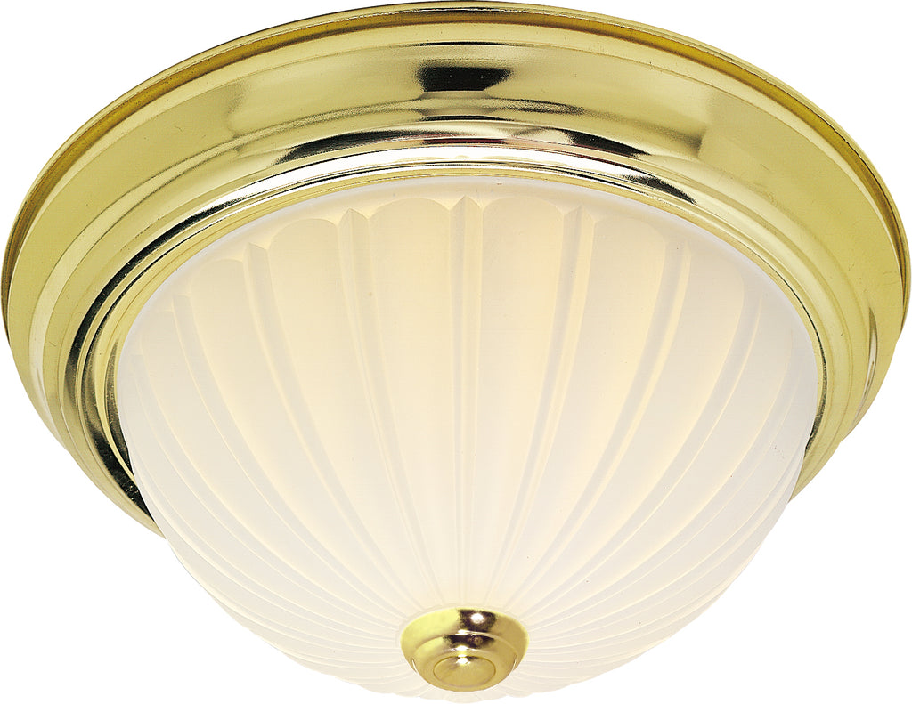 Nuvo 2-Light 11" Flush Mount w/ Frosted Melon Glass in Polished Brass Finish