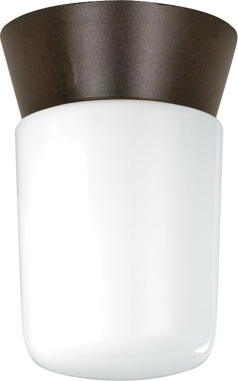 Nuvo 1-Light 8" Outdoor Ceiling Light w/White Glass Cylinder in Bronzotic Finish