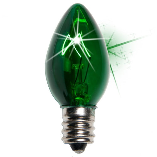 25 Bulbs - C7 Twinkle Triple Dipped Transparent Green, 7 Watt lamp