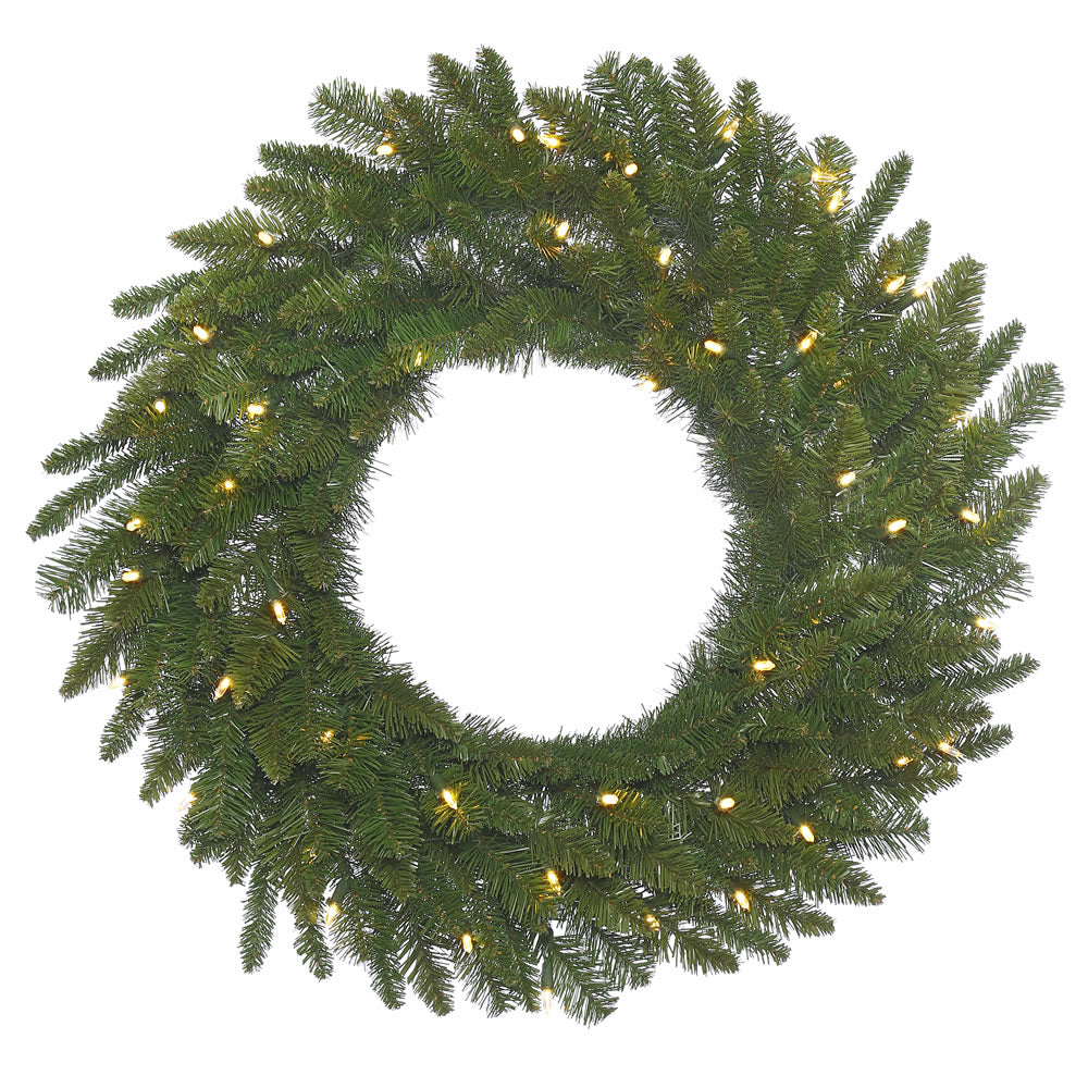 36in. Durango Spruce Wreath 240 Green PVC Tips 100 Warm White Italian LED Lights