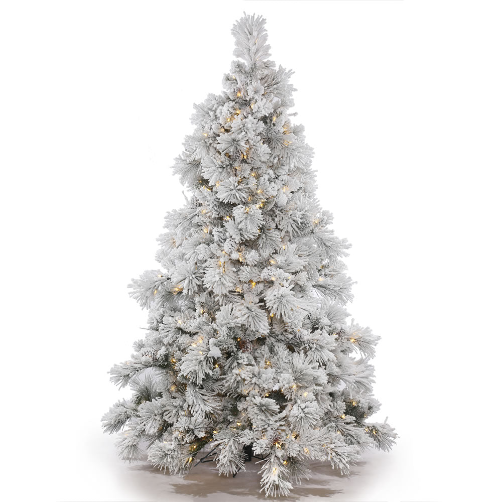 10Ft. Flocked Alberta Christmas Tree 153 Pine Cones 1300 Warm White LED Lights