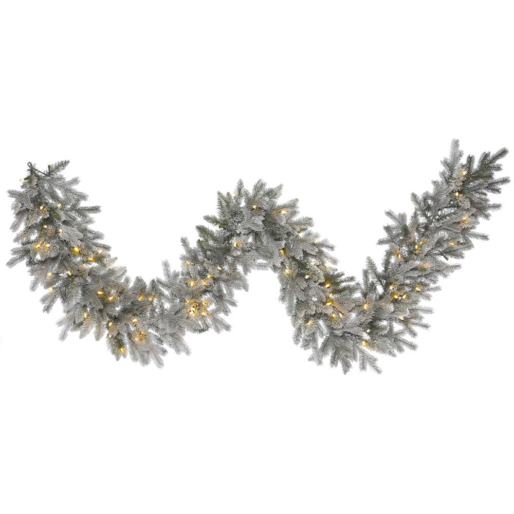 9Ft. Frosted Sable Pine Garland Iridescent Glitter 100 Warm White LED Lights