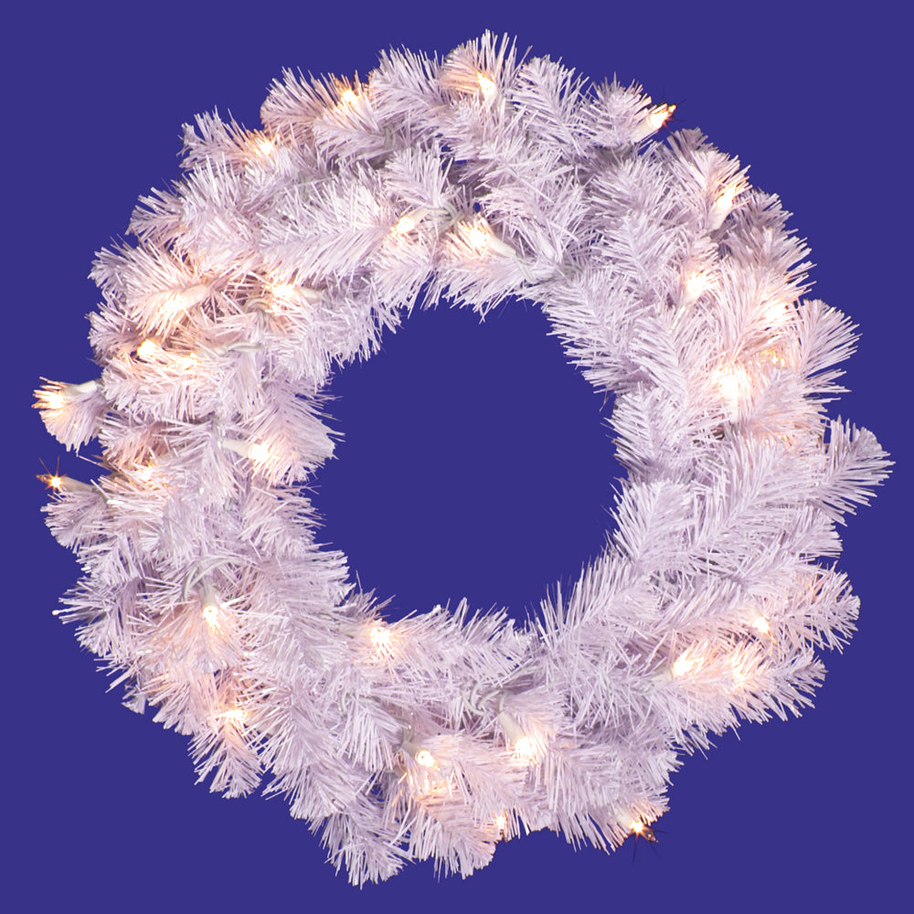 Vickerman 20in. White 90 Tips Wreath 50 Clear Dura-Lit Lights