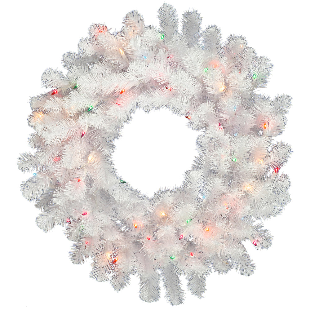 Vickerman 24in. White 160 Tips Wreath 50 Frosted Warm White Wide Angle LED
