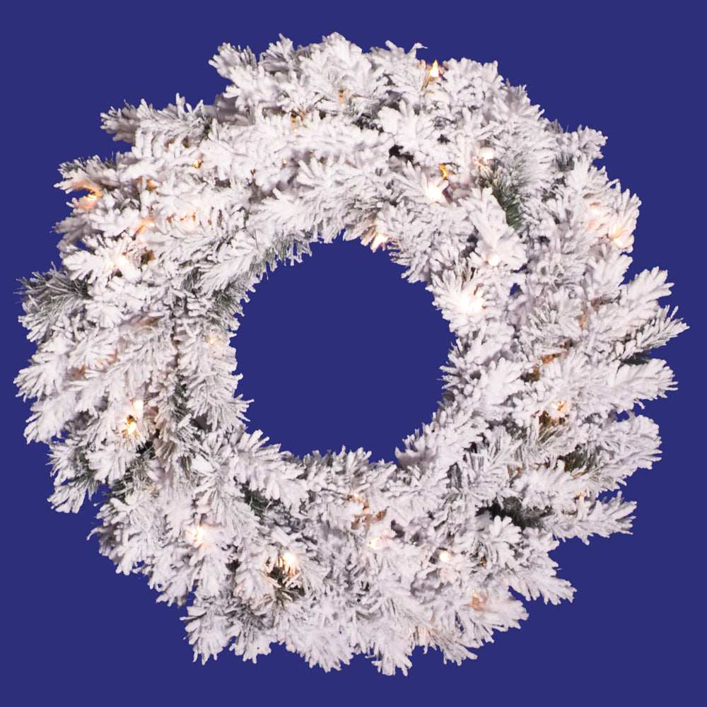 Vickerman 30in. Flocked White on Green 120 Tips Wreath 50 Clear Dura-Lit Lights