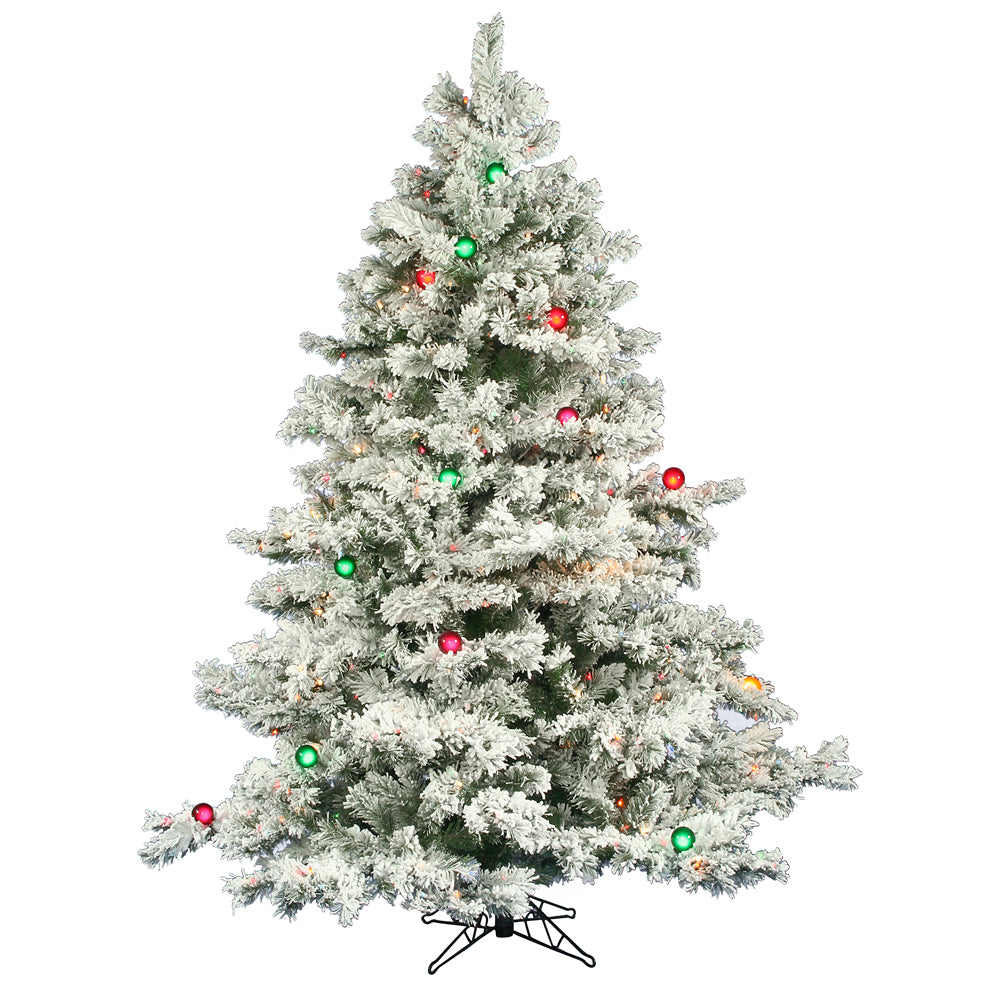 Vickerman 6.5Ft. Flocked White on Green Christmas Tree 600 Multi-color Lights