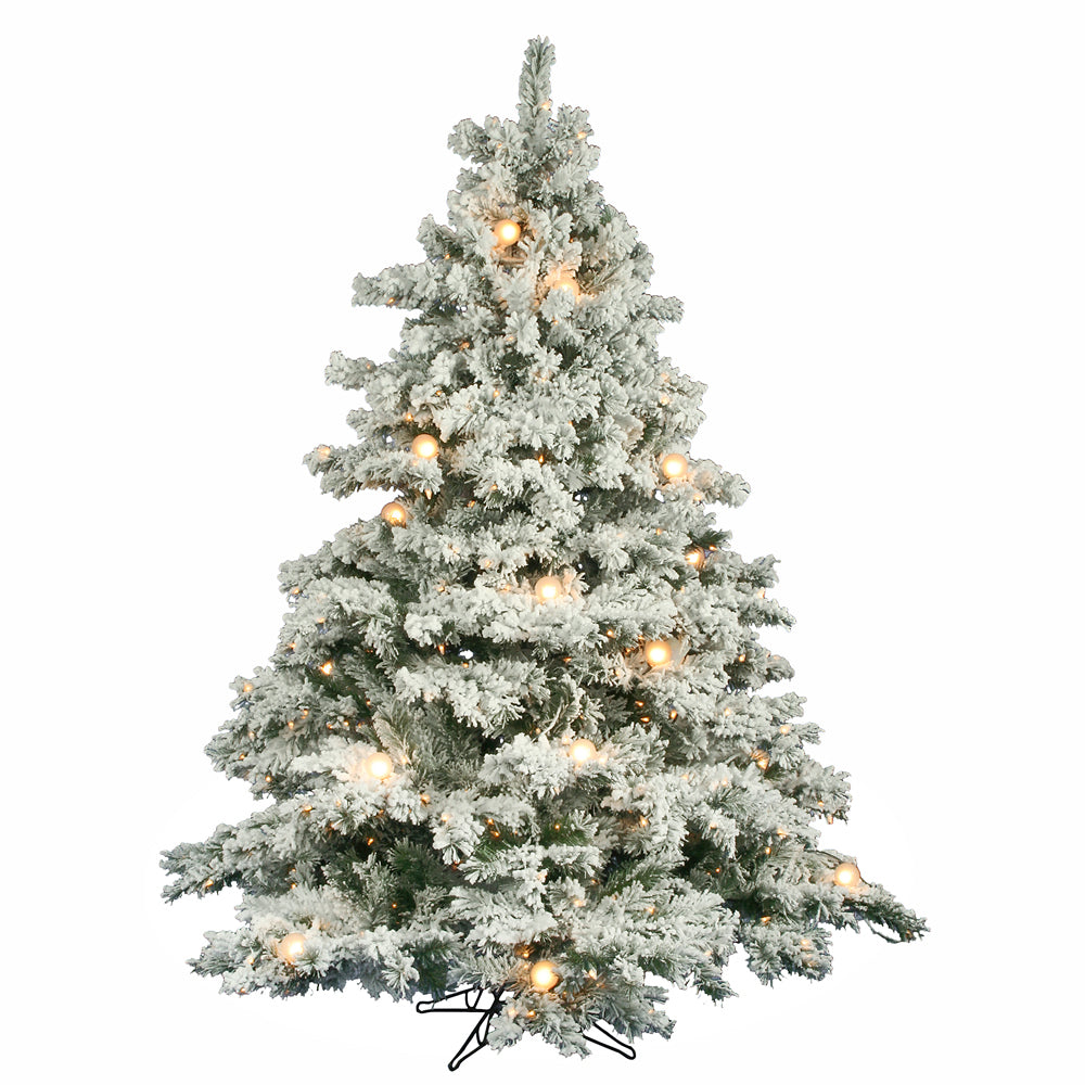 Vickerman 6.5Ft. Flocked White on Green Christmas Tree 600 Clear Mini Lights