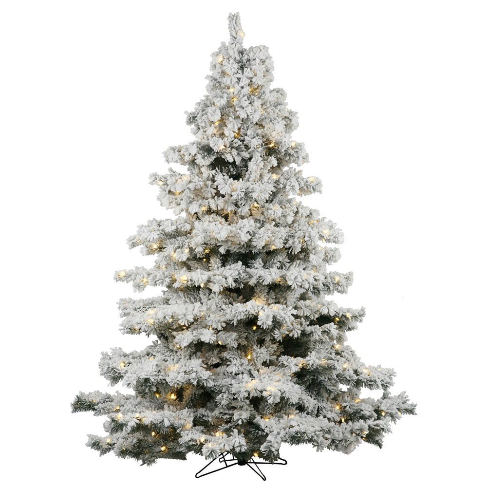Vickerman 7.5Ft. Flocked White on Green 1495T Christmas Tree 900 Clear Dura-Lit