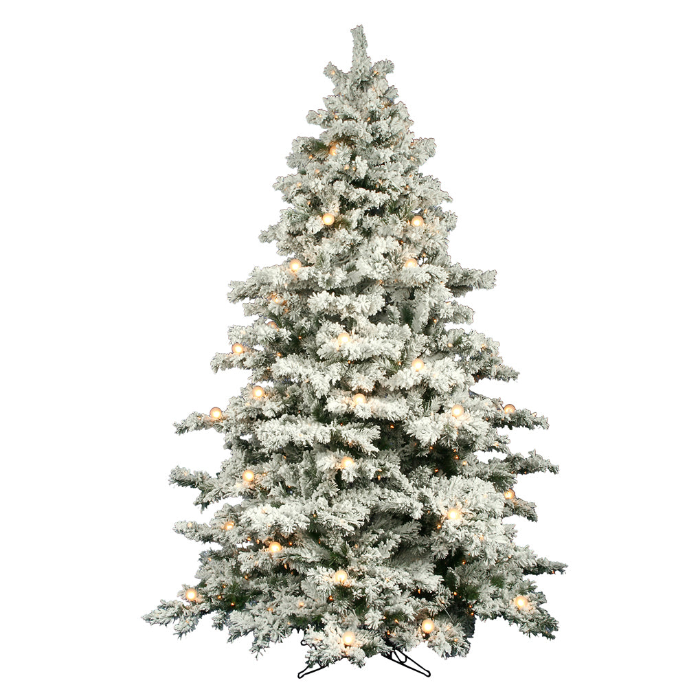 Vickerman 9Ft. Flocked White on Green 2059T Christmas Tree 900 Clear Mini Lights