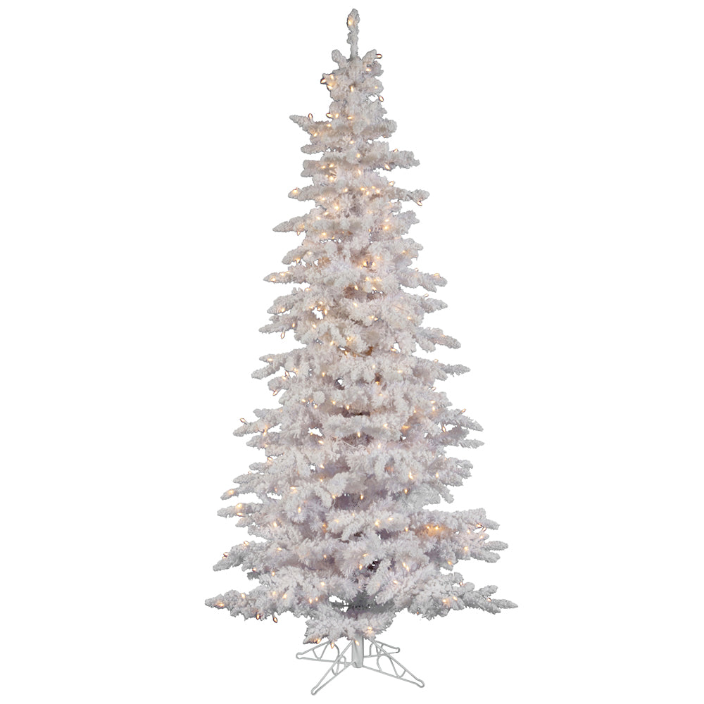 Vickerman 10Ft. Flocked White on White Tips Christmas Tree 650 Clear Dura-Lit