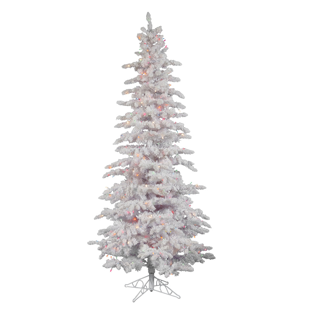 Vickerman 12Ft Flocked White on White Christmas Tree 935 Multi-color Italian LED