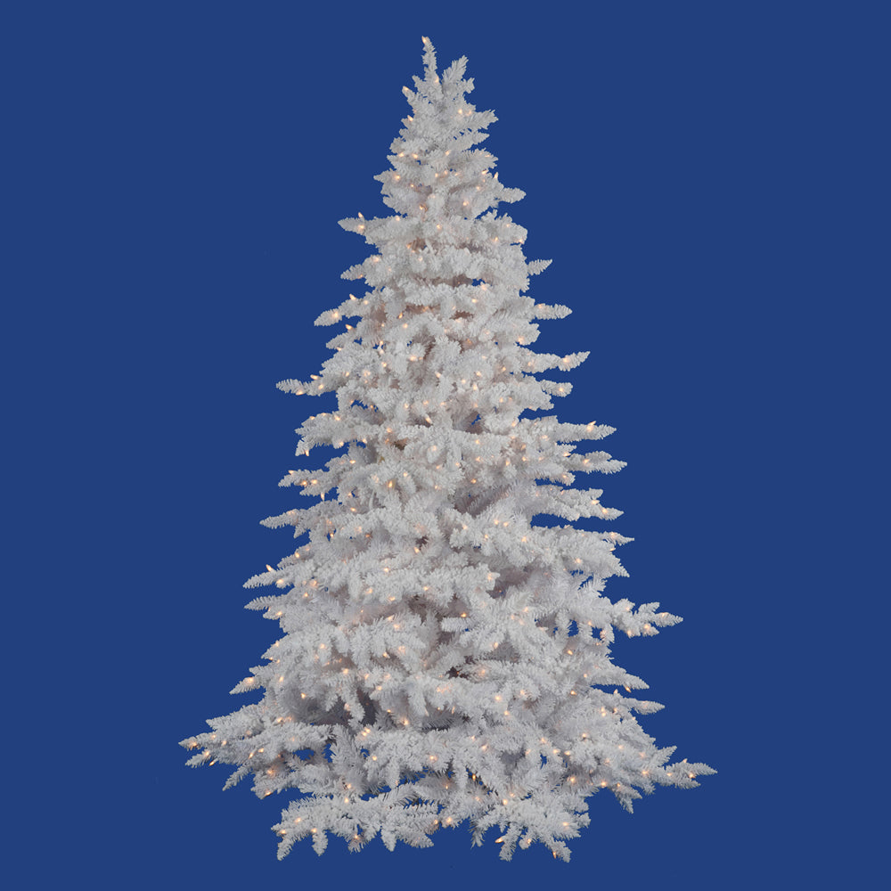 Vickerman 7.5Ft. Flocked White on White 1650T Christmas Tree 850 Clear Dura-Lit