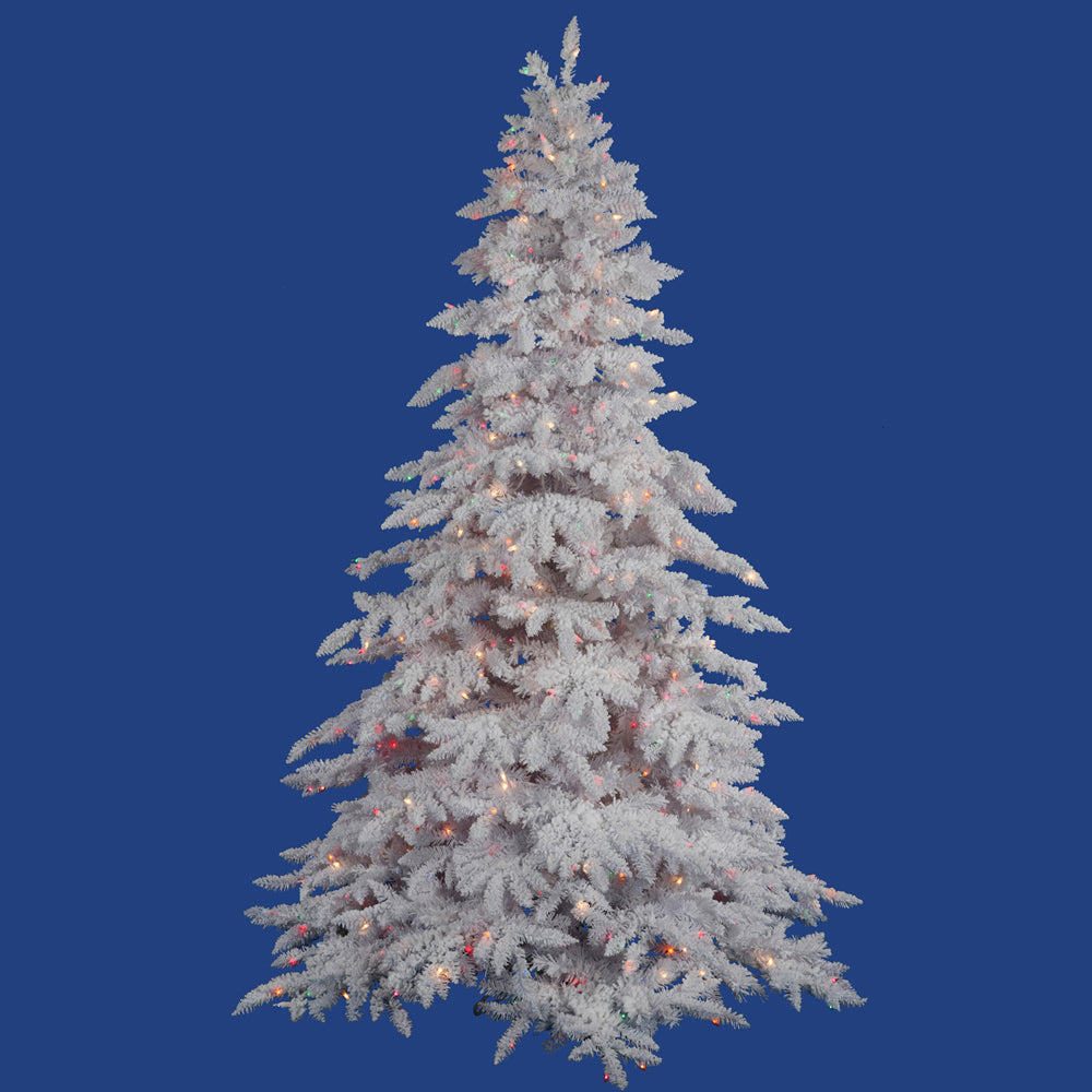 Vickerman 7.5Ft. Flocked White on White Christmas Tree 850 Multi-color Dura-Lit
