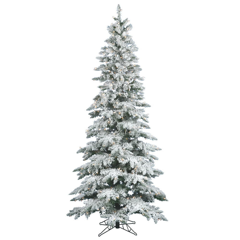 Vickerman 9Ft. Flocked White on Green 1455Tips Christmas Tree 600 Clear Dura-Lit