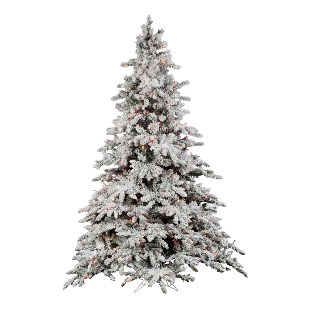 Vickerman 6.5Ft. Flocked White on Green Christmas Tree 600 Multi-color Dura-Lit