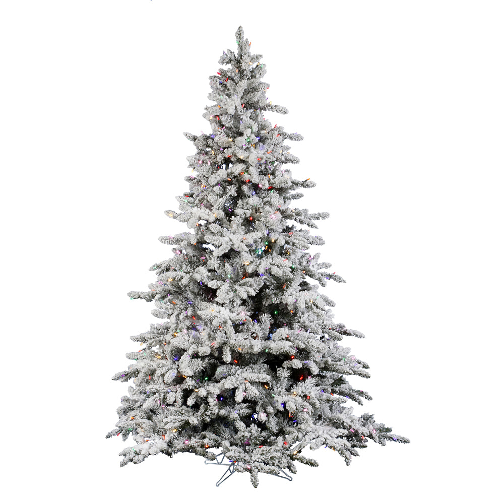 Vickerman 12Ft. Flocked White on Green Christmas Tree 1850 Multi-color LED