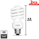 FEIT 23w Daylight CFL Mini Twist Compact Fluorescent Light Bulb - 2 Pack - BulbAmerica