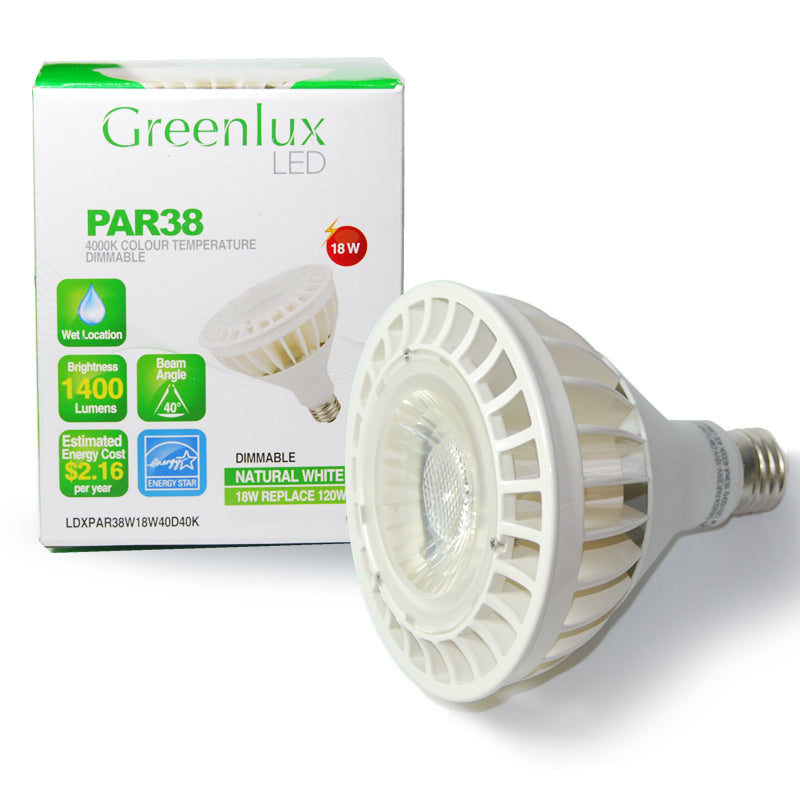 High Quality LED 18w Dimmable PAR38 Natural White Waterproof Bulb - 120w Equiv.