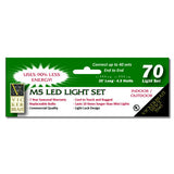 70 Multi Color LED Lights / Green Wire 9Ft. Icicle Christmas Light Set - BulbAmerica