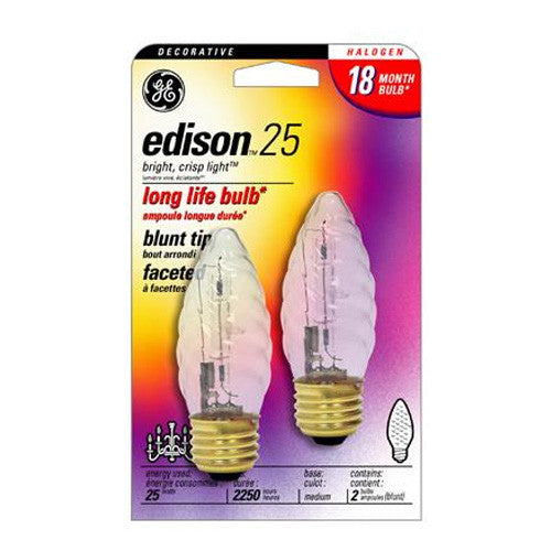 GE 16767 40w 120v Edison Flame F15 E26 2800K Halogen - 2 bulbs / Pack