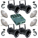 4 Black PAR CAN 64 500w PAR64 NSP Bulbs C-Clamp Dimmer