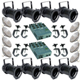 8 Black PAR CAN 64 500PAR64 MFL Bulbs C-Clamp 2 Dimmer