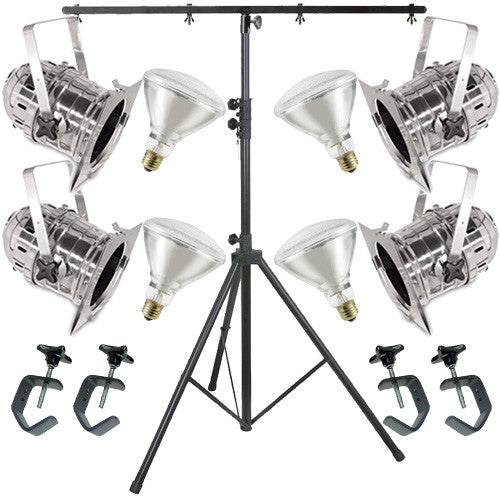 4 Silver Short PAR CAN 38 120w BR40 Flood C-Clamp Stand