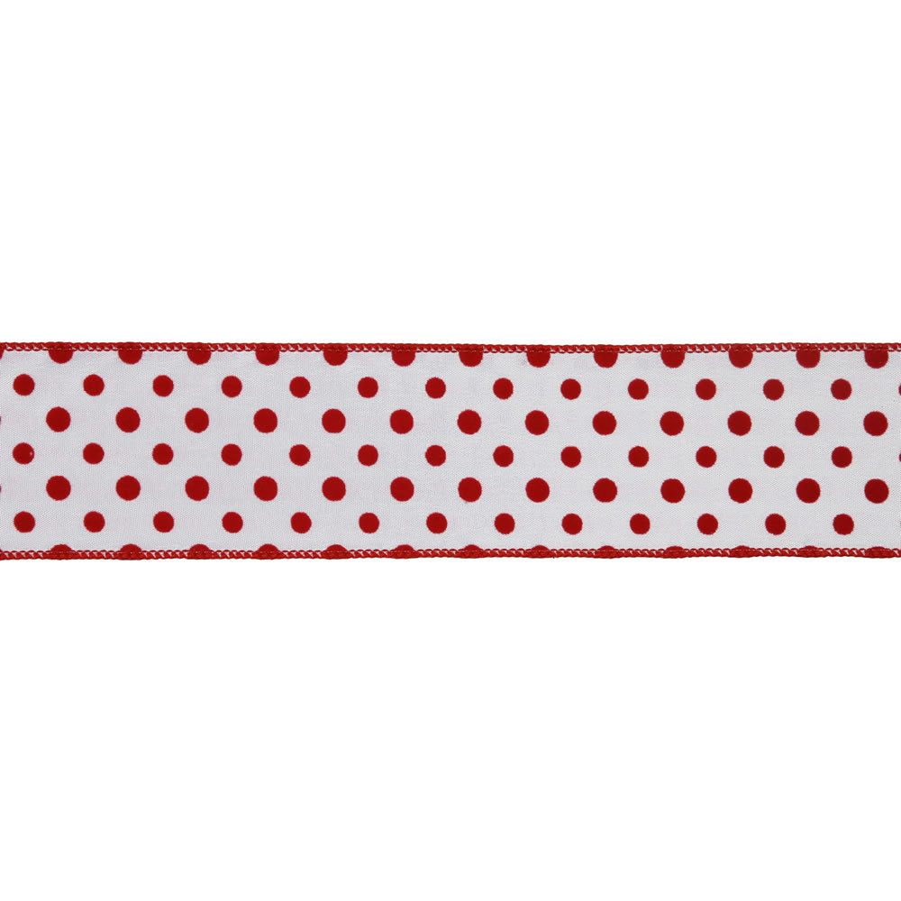 2.5" x 10yd White Red Dot Ribbon