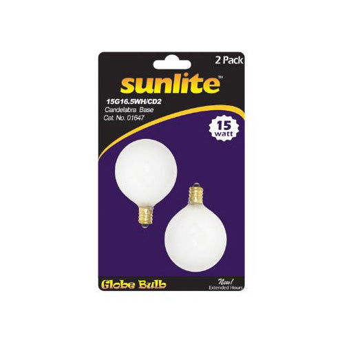 2PK - SUNLITE 60W 120V Globe G16.5 E12 Incandescent Light Bulb