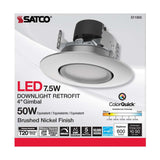 7.5w LED Direct Wire Downlight 120v CCT Tunable Brushed Nickel Finish - BulbAmerica