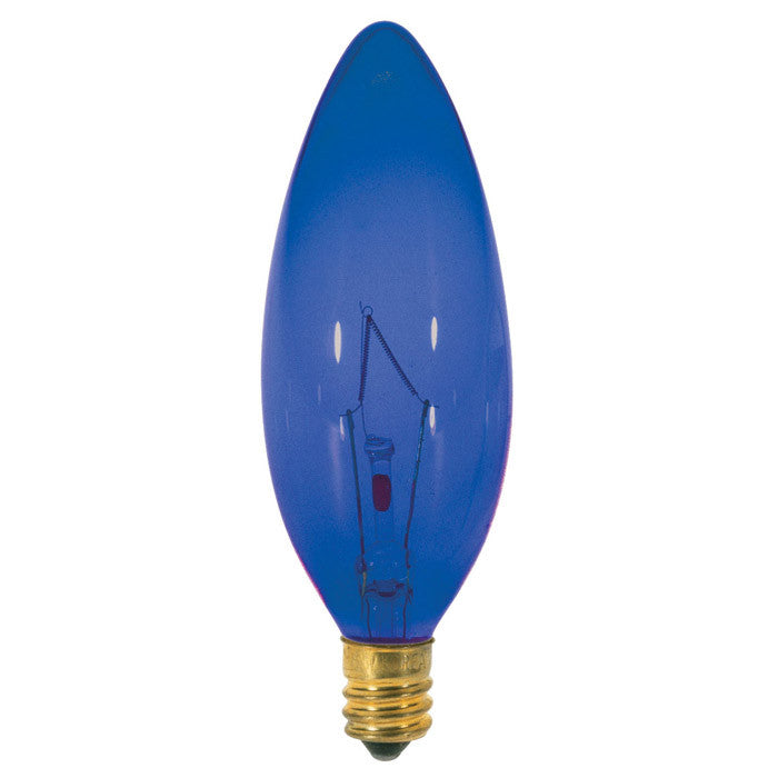 Satco S3218 25W 120V B9.5 Transparent Blue E12 Candelabra Base Incand bulb