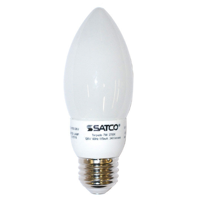 Satco S7321 7W Torpedo cfl Screw-In 2700K Soft White compact fluorescent bulb