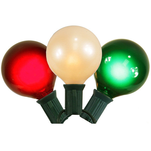 15 Satin Red / White / Green G50 Lights 15Ft. E12 Green Wire Christmas Set