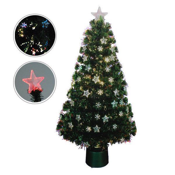V4425 5FT 12 Stars Canadian Pine Multi-Color Lit Fiber Optic Christmas Tree