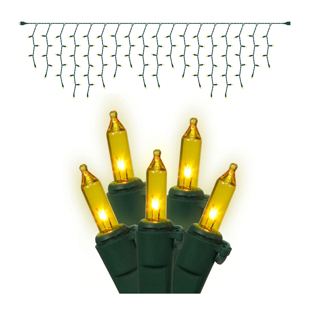 100 Gold Icicle Lights Green Wire 9Ft. Christmas Set