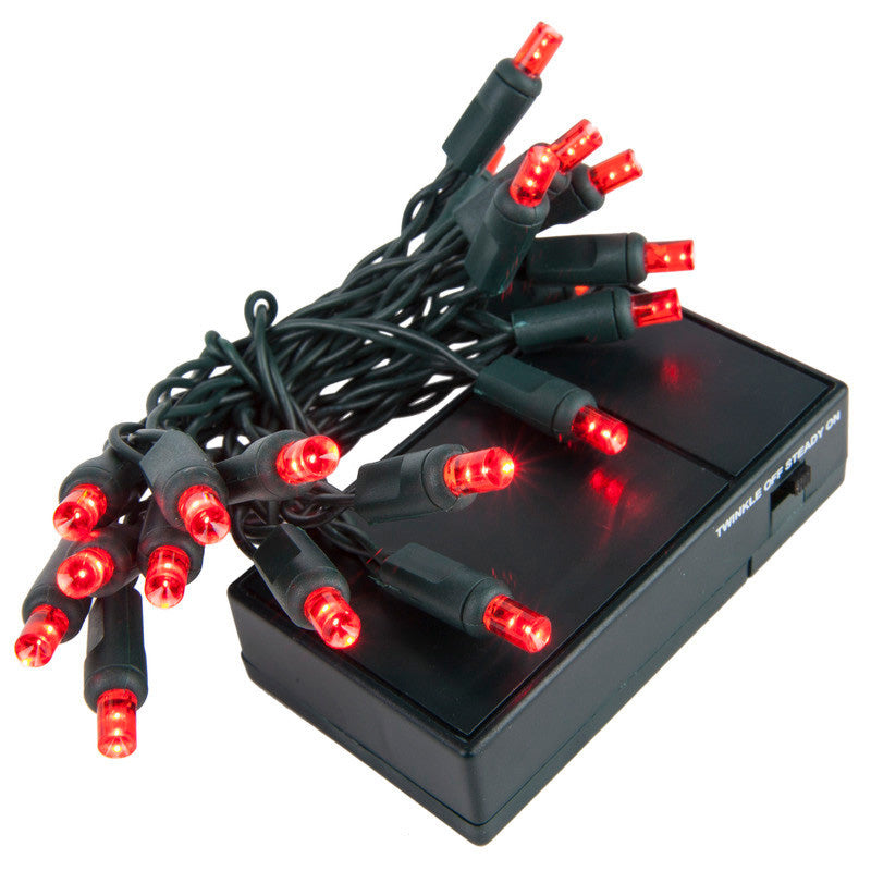 20 Red 5mm LED Battery Operated Lights with Green Wire