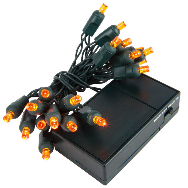 20 Amber 5mm LED Battery Operated Lights with Green Wire