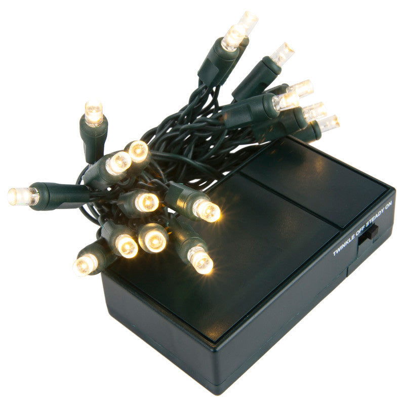 20 Warm White 5mm LED Battery Operated Lights with Green Wire