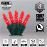 70 Red M5 LED Lights, Green Wire, 4" Spacing - BulbAmerica