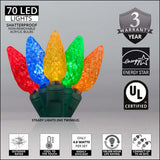 70 Multicolor C6 LED 4.8w Christmas Lights, Green Wire, 4" Spacing_1