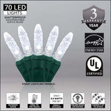 70 Cool White M5 LED Lights, Green Wire, 4" Spacing - BulbAmerica