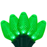 25 Green C7 LED Christmas Lights, Green Wire, 8" Spacing