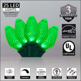 25 Green C7 LED Christmas Lights, Green Wire, 8" Spacing - BulbAmerica