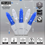 70 Blue White M5 LED Icicle Light Set with White Wire - BulbAmerica