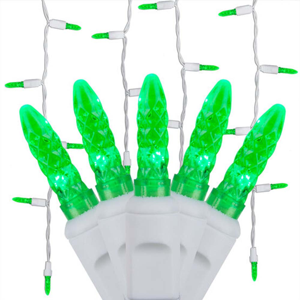 70 Green M5 LED Icicle Light Set with White Wire