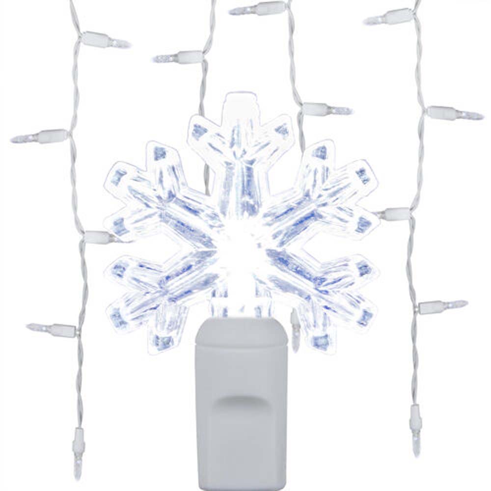 70 Cool White Snowflake LED Icicle Light Set with White Wire