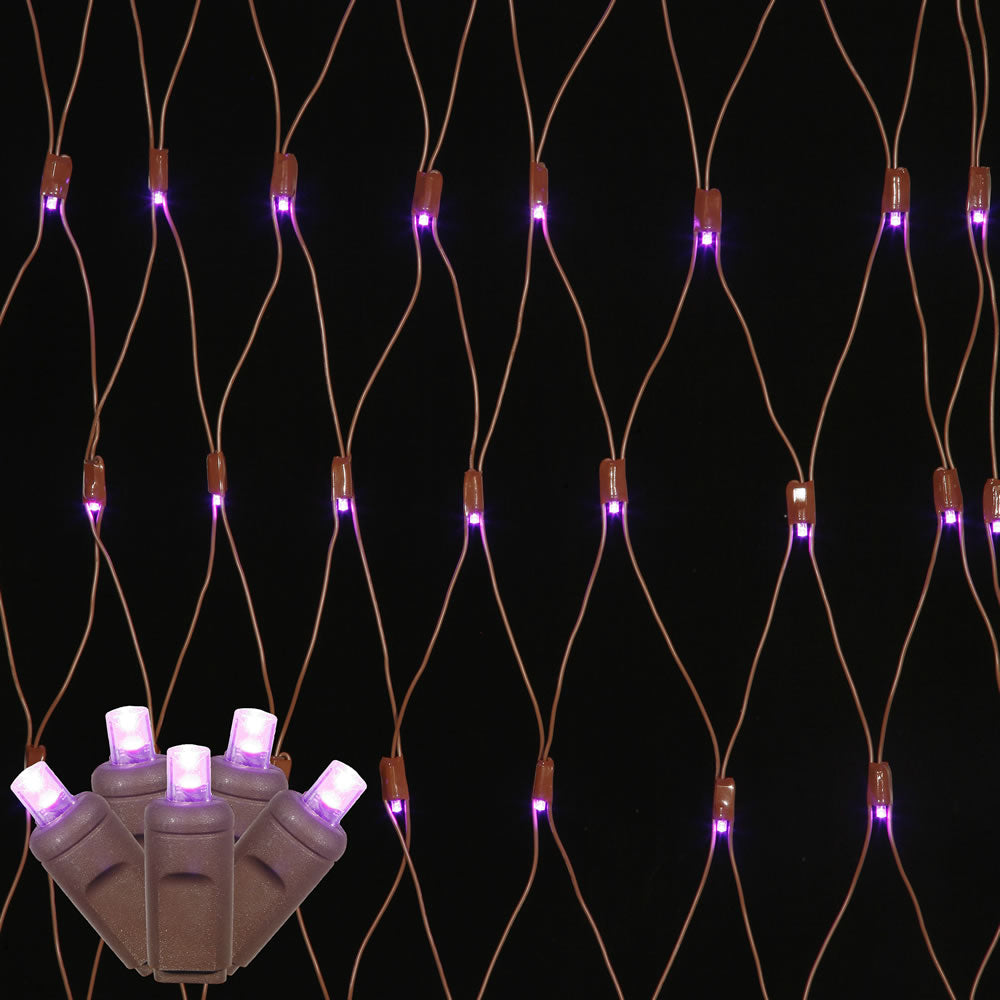 150 Purple Wide Angle Net LED Lights 2Ft. x8Ft. Brown Wire Christmas set
